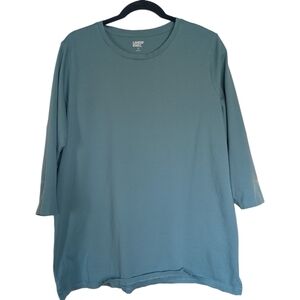Lands' End Women's XL Teal-Blue Crewneck 3/4 Sleeve Tee - 100% Cotton | EUC